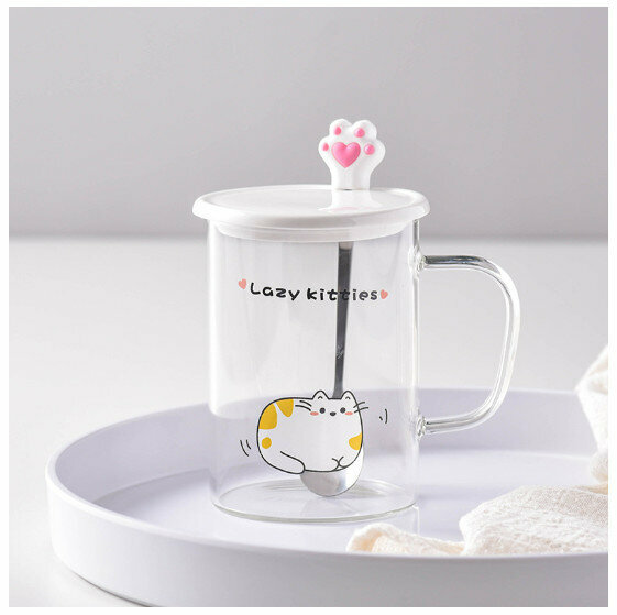 New glass cup [401-500ml] [yellow cat three-piece set (color box)]