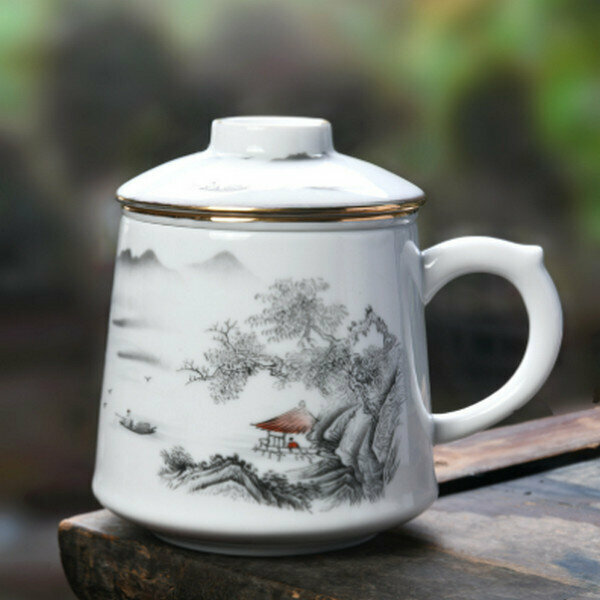 New tea and water separation ceramic office tea cup [office cup-snow scene]