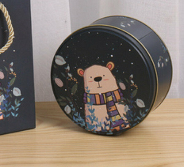 新款【10個】可愛圓形精緻盒子-圍巾小熊-小號套裝<小號盒子13.5*7cm【5.5寸】+手提袋> 