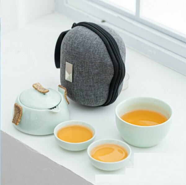 New retro ceramic portable outdoor teapot set [Xiangyun Quick Cup-Green]