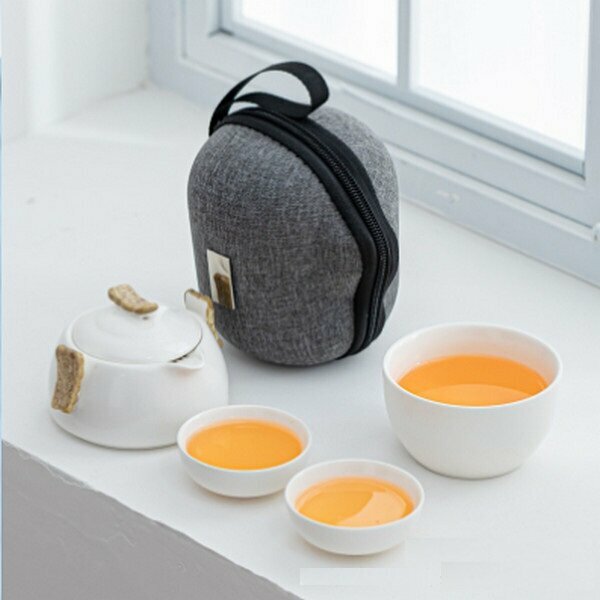 New retro ceramic portable outdoor teapot set [Xiangyun Quick Cup-White]