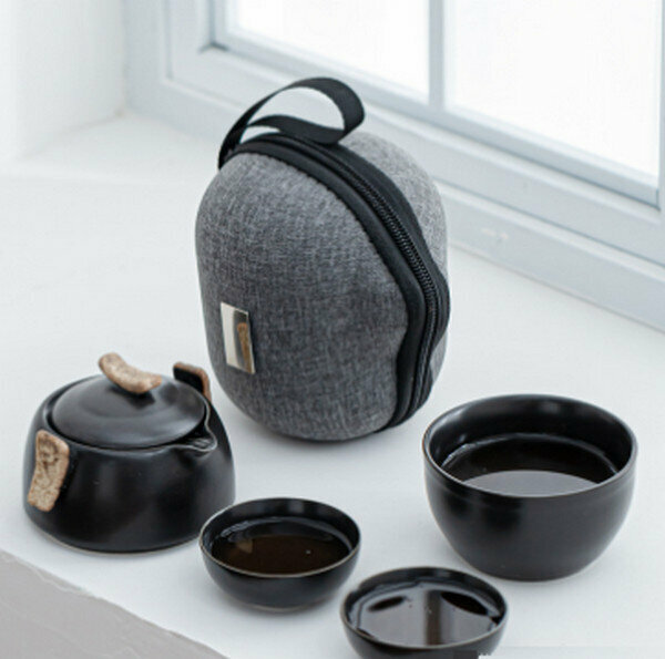 New retro ceramic portable outdoor teapot set [Xiangyun Quick Cup-Black]