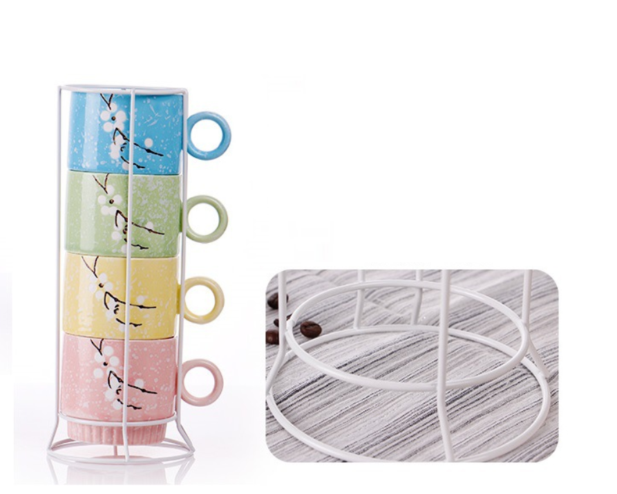 Hot selling hand-painted snowflake cups household ceramic flower tea cups (four-color stacked cups [1 set])