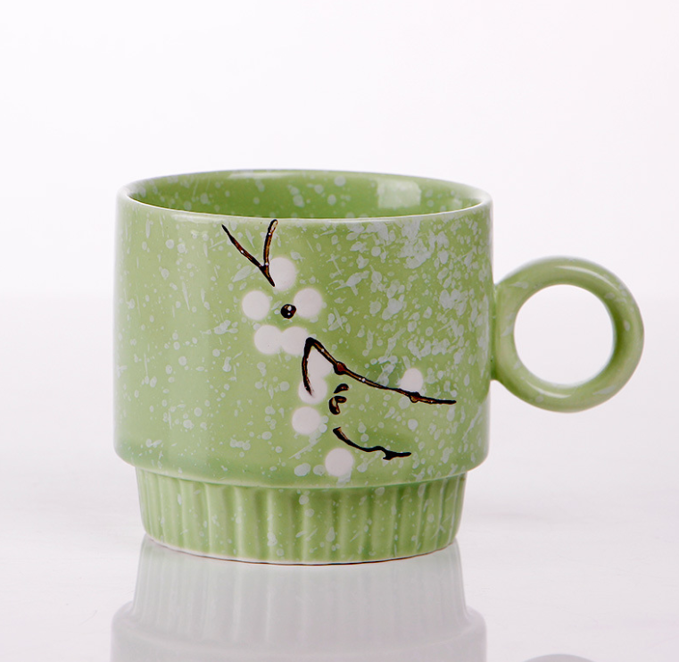 熱賣手繪雪花杯 家用陶瓷花茶杯（綠色【單杯】）