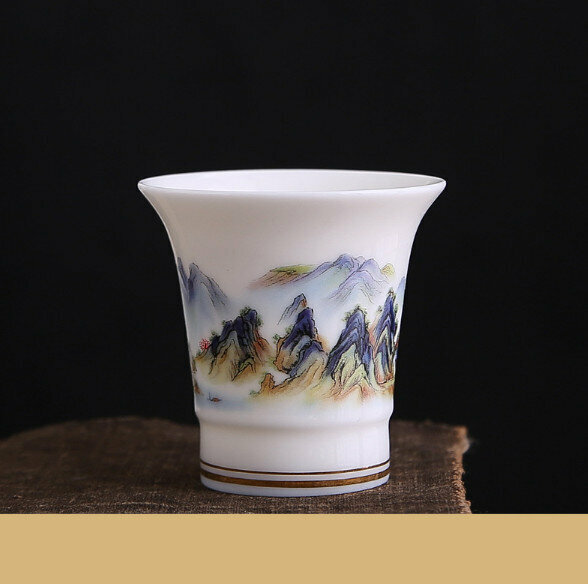 熱賣【1個裝】羊脂玉白瓷茶杯（千裏江山玉蘭杯）【尺寸：口徑6.4cm高6.3cm 容量70ml】