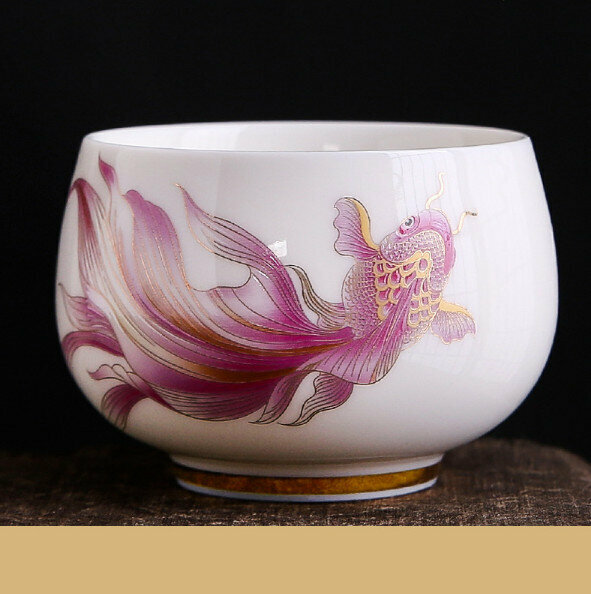 熱賣【1個裝】羊脂玉白瓷茶杯（鴻運當頭-紅）【尺寸：口徑7cm高5.3cm 容量180ml】