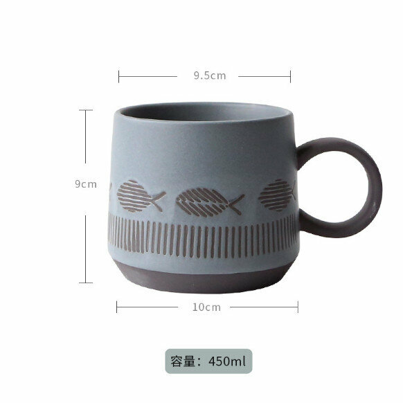 Hot selling vintage stoneware coffee cup (vertical pattern fish)