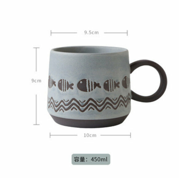 Hot selling vintage stoneware coffee cup (Wave Fish)