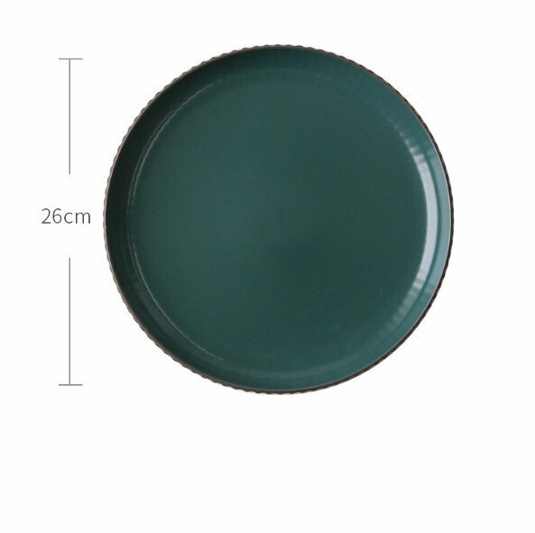 Popular matte color glazed ceramic plate (folded tableware-10-inch green large round plate)