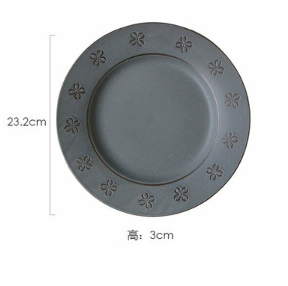 Popular embossed ceramic plate (9-inch black soil shallow plate-four-leaf clover)