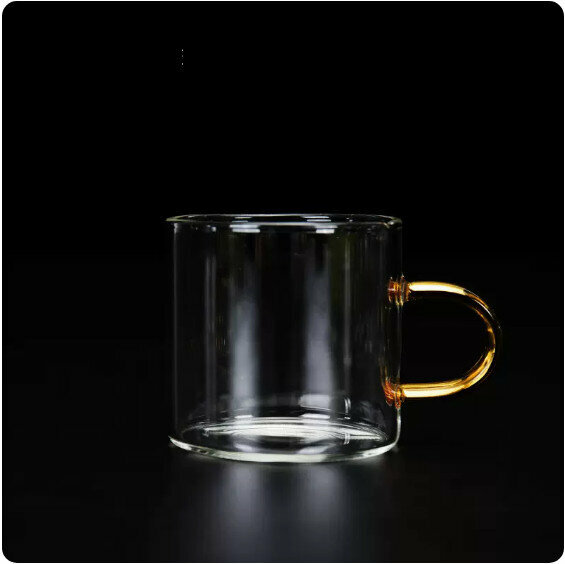 爆款耐高溫玻璃茶杯（直口單杯橘黃把）【尺寸：長8.7cm高5.7cm容量130ml】
