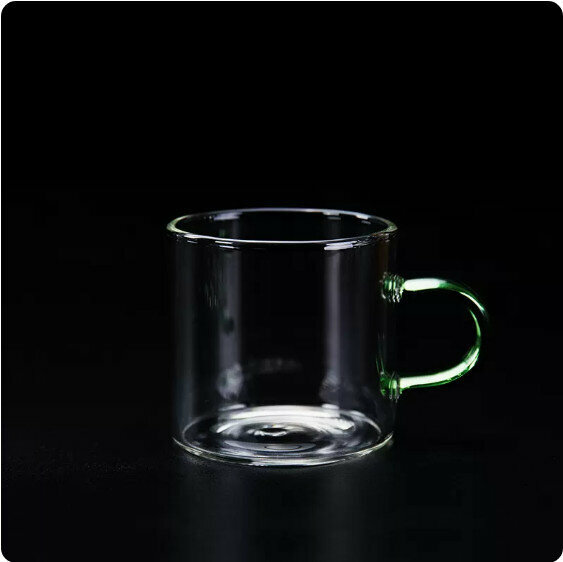 爆款耐高溫玻璃茶杯（直口單杯翡翠把）【尺寸：長8.7cm高5.7cm容量130ml】