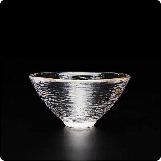 爆款耐高溫玻璃茶杯（水紋斗笠杯-描金）【尺寸：長7.7cm高5.4cm容量50ml】