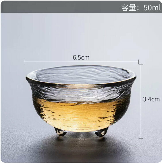 爆款家用加厚耐熱玻璃茶杯（描金冰紋三足杯）