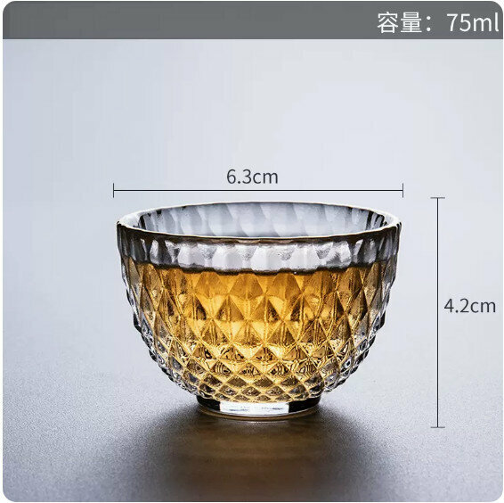 爆款家用加厚耐熱玻璃茶杯（描金玻璃紋斗笠杯）