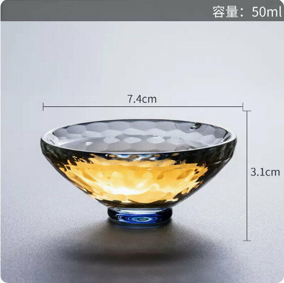 爆款家用加厚耐熱玻璃茶杯（盤子水晶藍色錘紋杯）