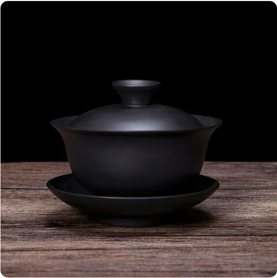 爆款單個紫砂蓋碗茶杯（紫砂全黑）【尺寸：長9.5cm高8cm容量100ml】