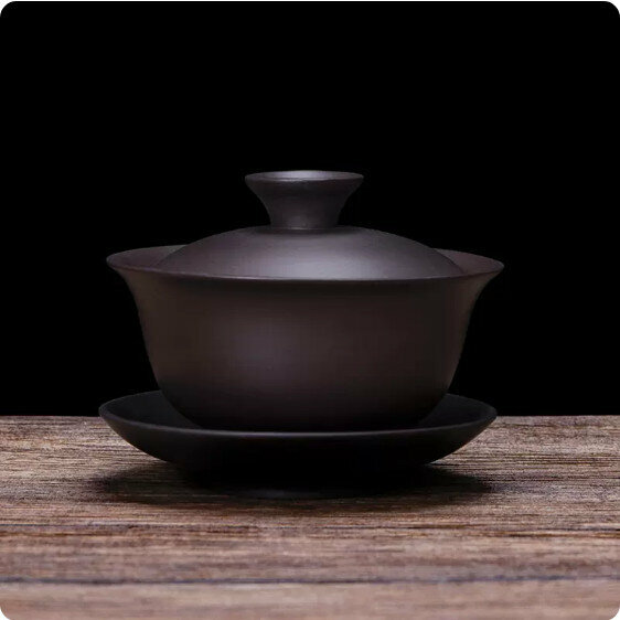 爆款單個紫砂蓋碗茶杯（紫砂仿古）【尺寸：長9.6cm高8cm容量100ml】