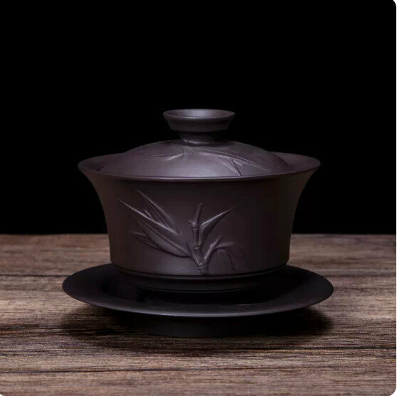 爆款單個紫砂蓋碗茶杯（紫砂竹節）【尺寸：長10.4cm高8.2cm容量170ml】