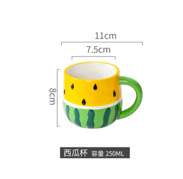 Popular creative ceramic water cup (yellow small yellow round watermelon cup) (250ML)