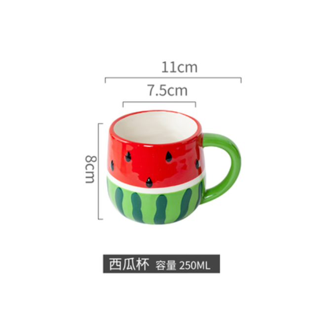 Popular creative ceramic water cup (red small red round watermelon cup) (250ML)