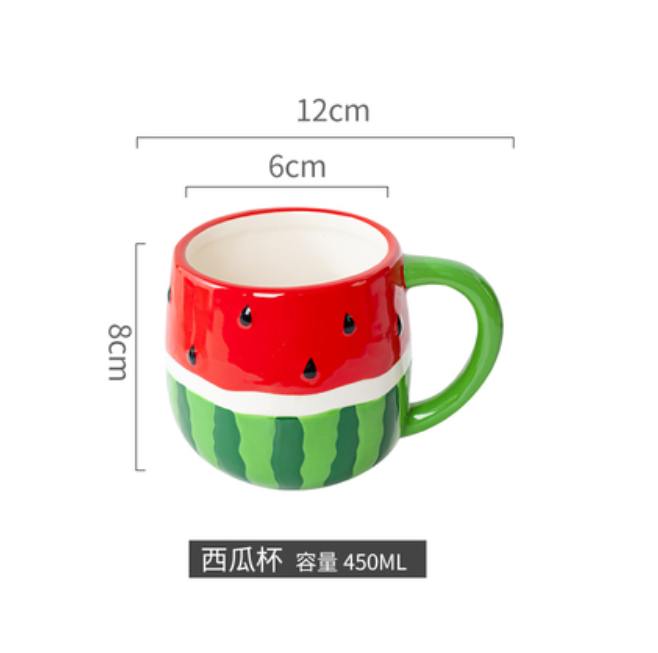 Popular creative ceramic water cup (big red watermelon cup) (450ML)
