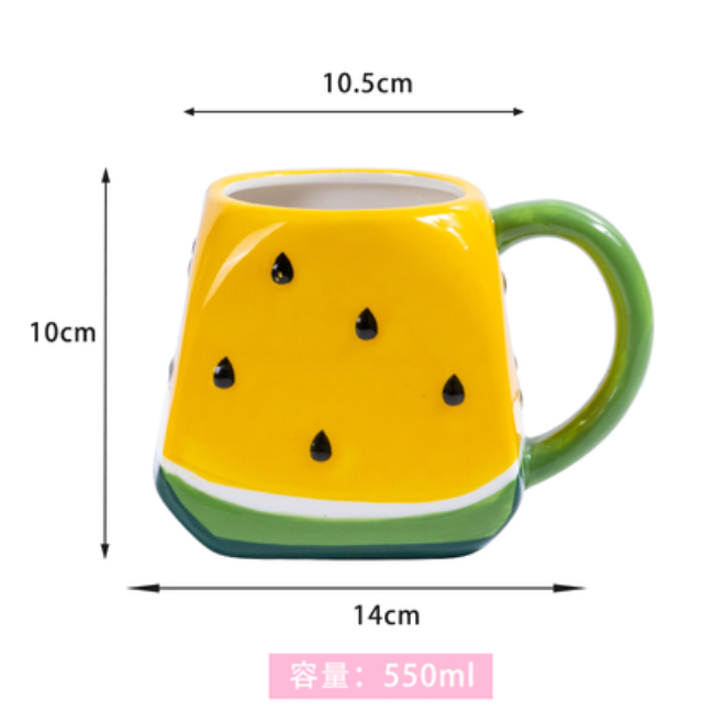 Popular creative ceramic water cup (fluorescent yellow square watermelon cup) (550ML)