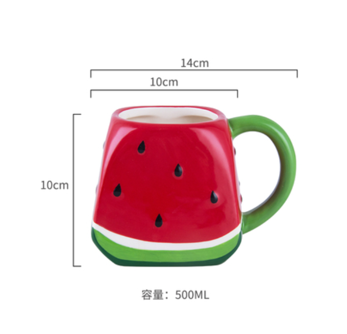 Popular creative ceramic water cup (rose red square watermelon cup) (500ML)