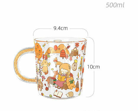 Popular cartoon glass (Specification: Autumn mood (500ml))