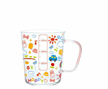 Popular glass cartoon with scale (specification: pink crayon weather glass (400ml))