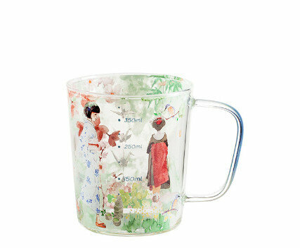 Popular glass cartoon with scale (Specification: Afternoon Sakura B style (400ml))