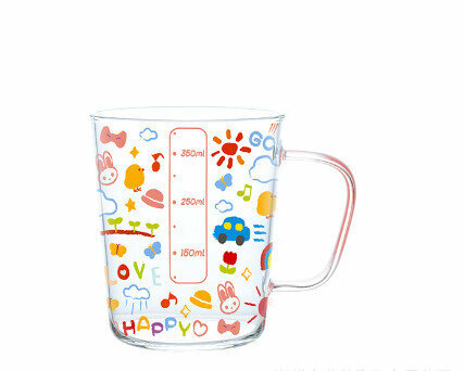 Popular glass cartoon with scale (specification: pink crayon weather glass (600ml))