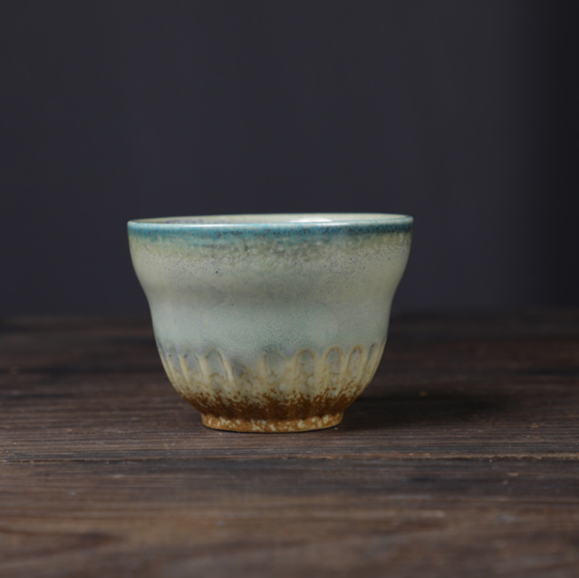 爆款功夫茶杯（葫蘆品茗杯-窯變青色120ml ）
