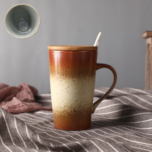 Popular retro stoneware mug (style 6 including lid and spoon, capacity 401-500ml)