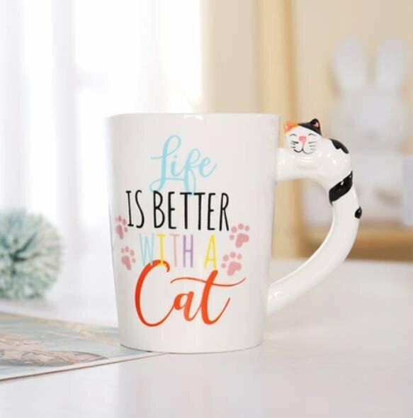 Popular ceramic mug with cartoon animal handles (5 kitten handles)