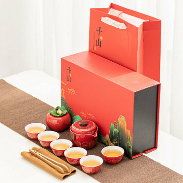 爆款陶瓷茶具禮盒套裝【千裏江山套裝-紅色】