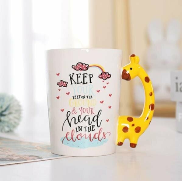 Popular ceramic mug with cartoon animal handles (3 giraffe handles)
