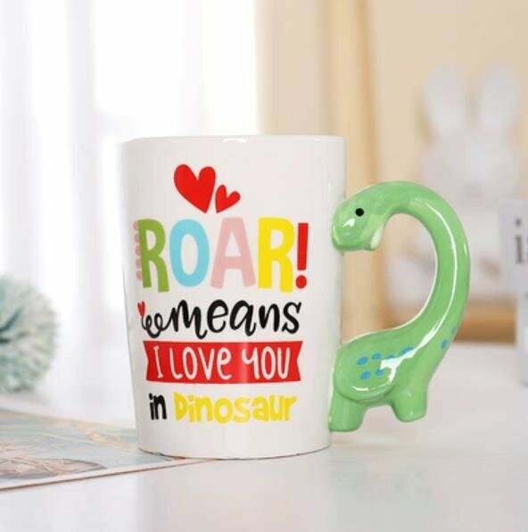 Popular ceramic mug with cartoon animal handles (6 green dinosaur handles)