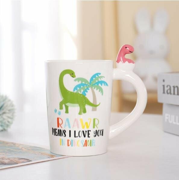 Popular ceramic mug with cartoon animal handle (11 pink dinosaur handles)