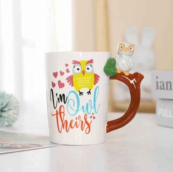 Popular ceramic mug with cartoon animal handle (10 owl handles)