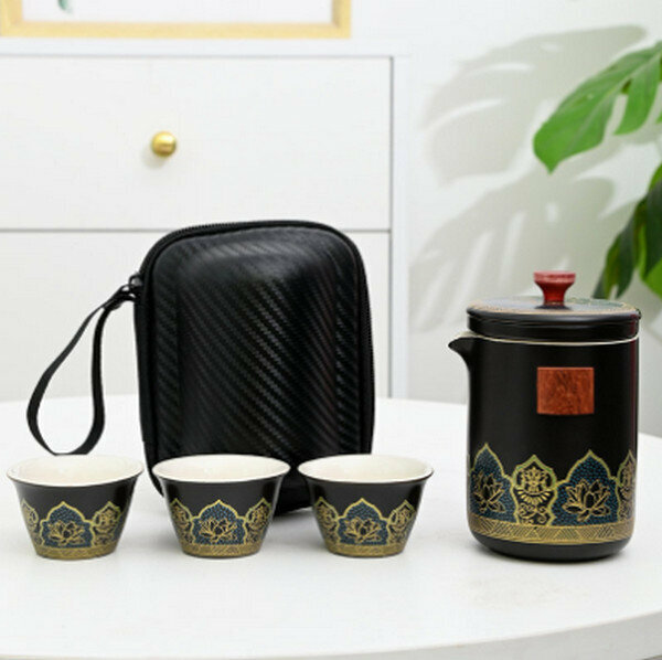 爆款旅行功夫茶具套裝陶瓷快客杯【古韻茶具小套組（黑）】