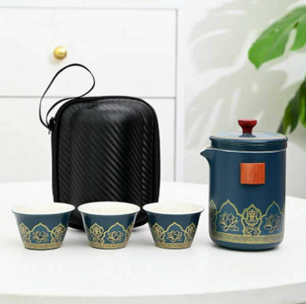 爆款旅行功夫茶具套裝陶瓷快客杯【古韻茶具小套組（青）】