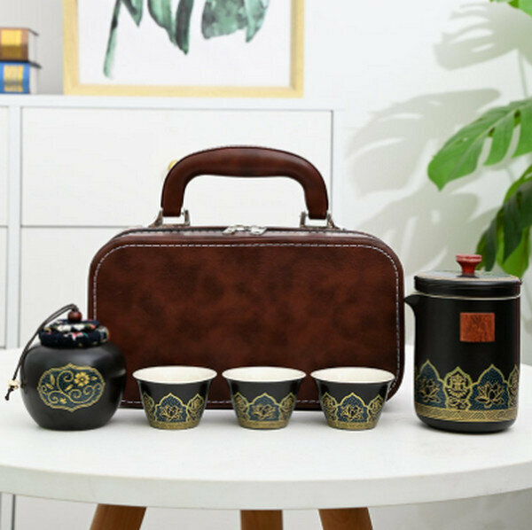 爆款旅行功夫茶具套裝陶瓷快客杯【古韻茶具大套組（黑）】