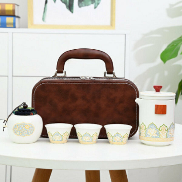 熱推旅行功夫茶具套裝陶瓷快客杯【古韻茶具大套組（白）】