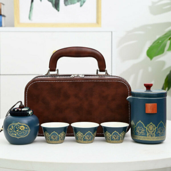 熱推旅行功夫茶具套裝陶瓷快客杯【古韻茶具大套組（青）】