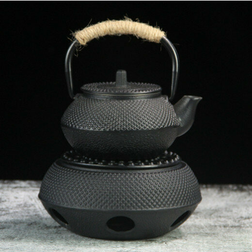 熱推鑄鐵壺蠟燭酒精燈加熱（顆粒爐+300ml顆粒鐵壺)