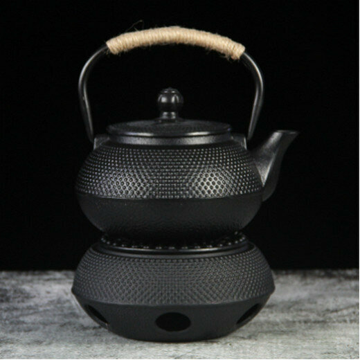 熱推鑄鐵壺蠟燭酒精燈加熱（顆粒爐+600ml顆粒鐵蓋鐵壺)