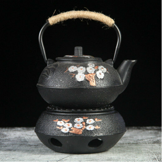 熱推鑄鐵壺蠟燭酒精燈加熱（梅竹爐+600ml梅竹彩繪鐵壺)