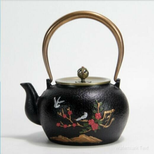 Hot push iron kettle for boiling water and making tea (painted plum blossoms and two birds)