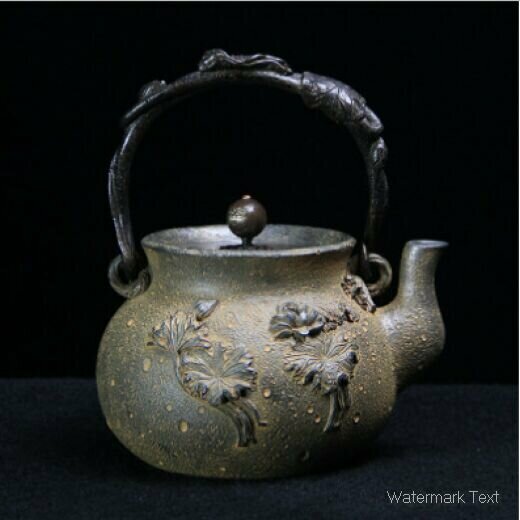 熱推復古鑄鐵壺茶壺（荷葉【龜文堂口】)